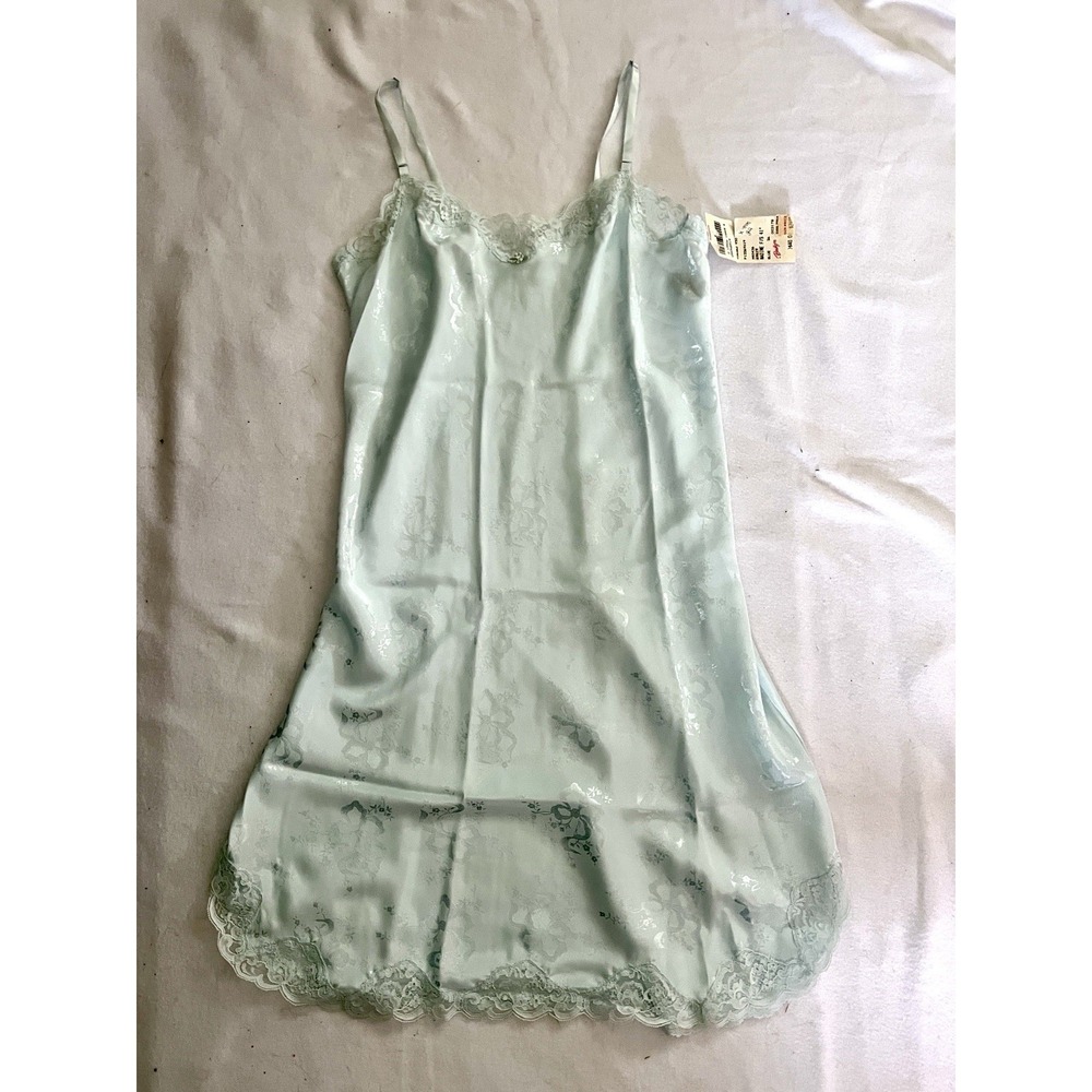 Vintage Barbizon Full Slip Nightgown Lace Satin Blue Sz 36 NWT